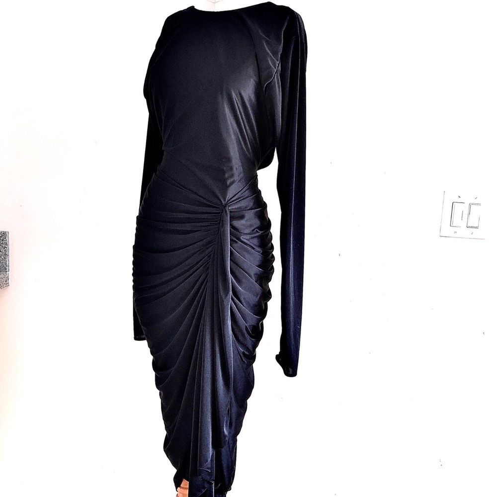 NIGHT MOVES rushed black vintage cocktail elegant Dress S